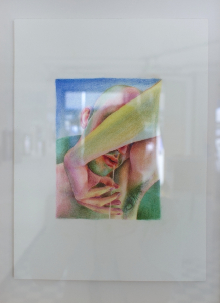 Lukas Lucius Leichtle "untitled (arm gesture with saliva)" 2021 clouded pencil, pastel on Arches, 31 x 23 cm. Passive Aggressive, Galerie Sandra Bürgel, Berlin 2021