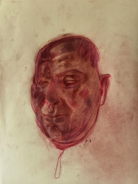 Klaus Winichner, o.T. (16.10.2020), 2020, Pigment (Eisenoxid), Buntstift auf Ingres Bütten 40,5 x 30,5 cm, Galerie Sandra Bürgel, Berlin